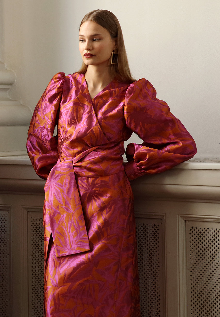 BLAKE WRAP DRESS - Pink orange florals