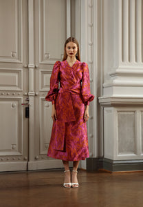 BLAKE WRAP DRESS - Pink orange florals