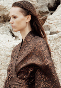 ASTORIA KIMONO WRAP JACKET - Bronze florals