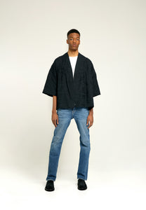 CYRUS SHORT BOXY JACKET -  Midnight blue punched cotton