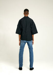 CYRUS SHORT BOXY JACKET -  Midnight blue punched cotton