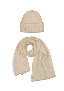 BARROW CHUNKY BEANIE & MILLER RIB SCARF SET - Light ecru
